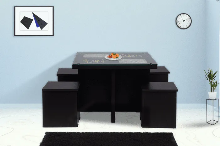 VIVDeal Noir Japanese Style Dining Table 4 Seats (Storage)